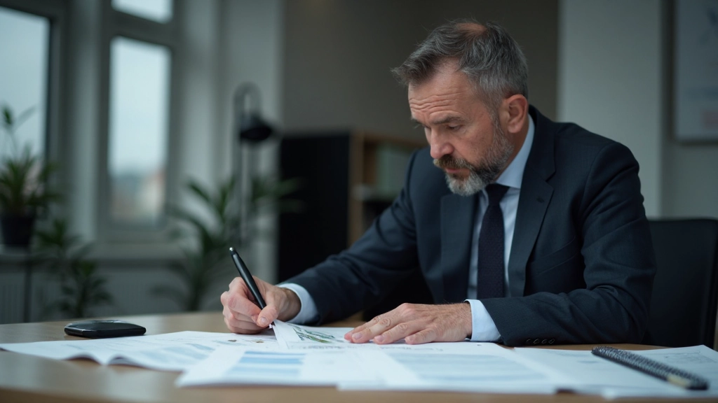 Entrepreneur reviewing financial statements and business performance metrics