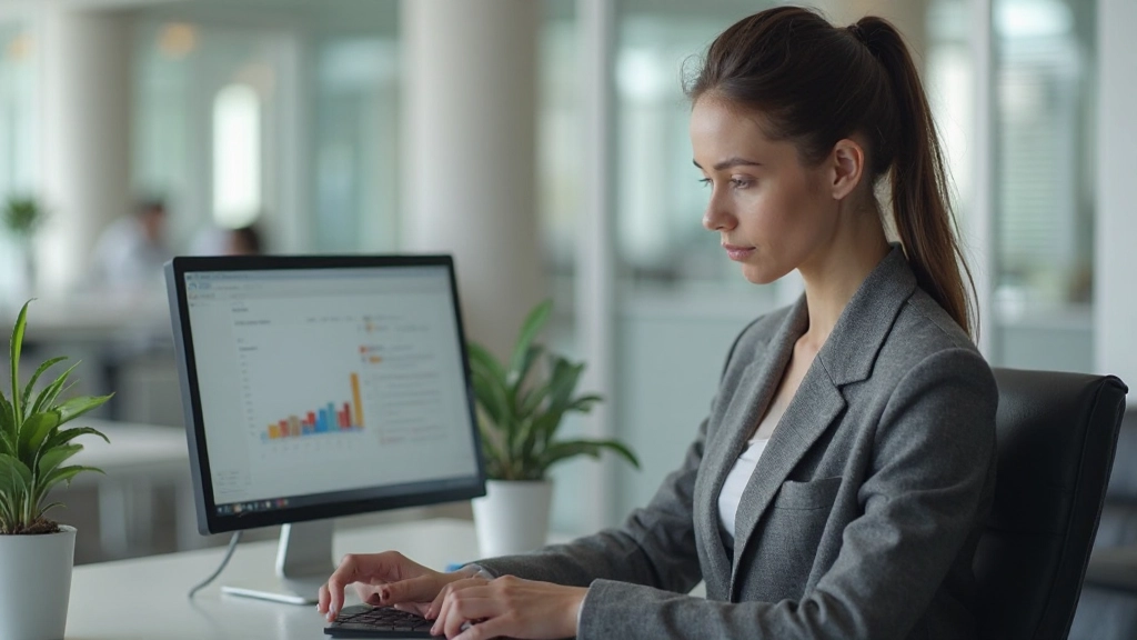 Financial controller using accounting software for cash flow management on computer